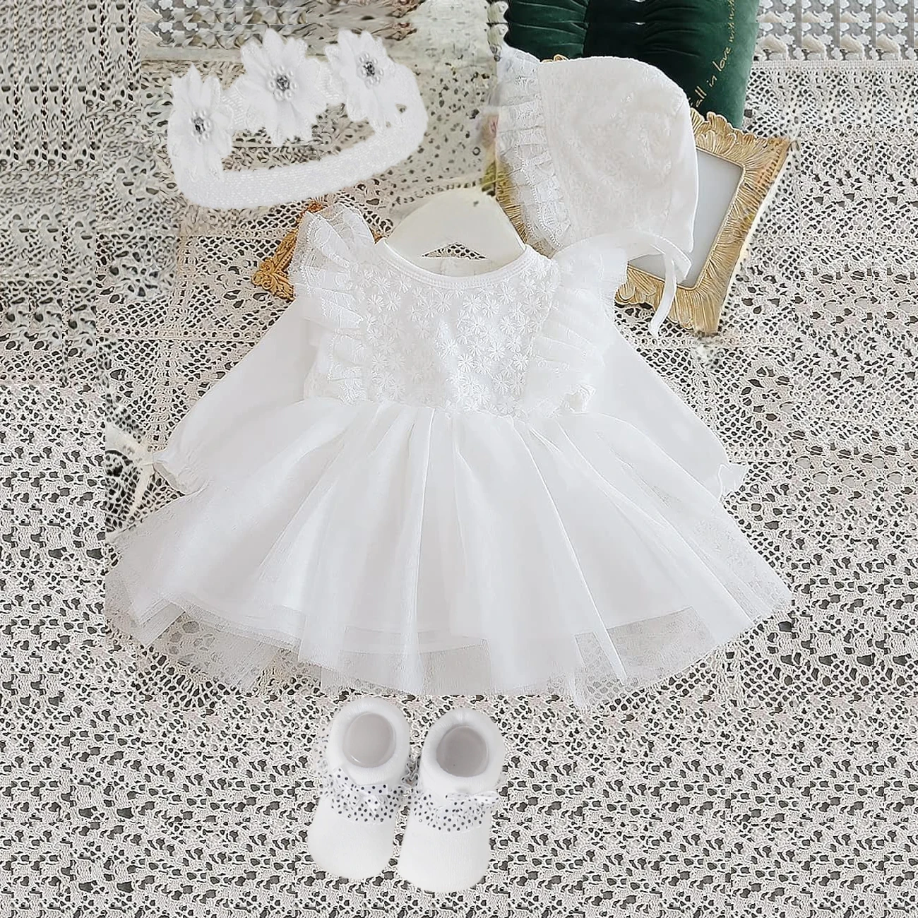 New Born Baby Girl Dress Clothes Christening Dress - Image 1