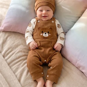 Bear Long Sleeve Romper Cartoon Bear Long Overalls- - Thumbnail Image 2