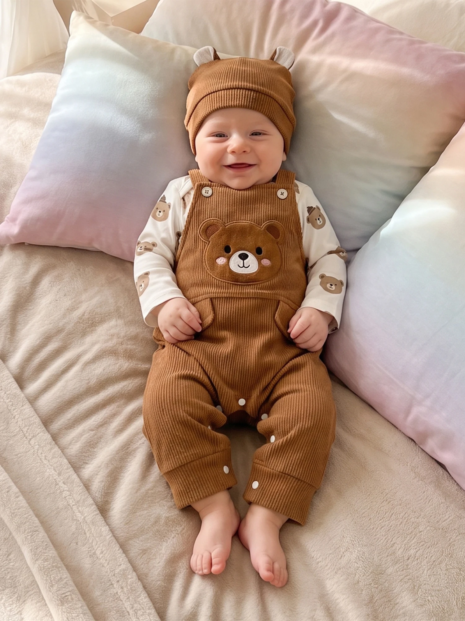 Bear Long Sleeve Romper Cartoon Bear Long Overalls- - Image 2
