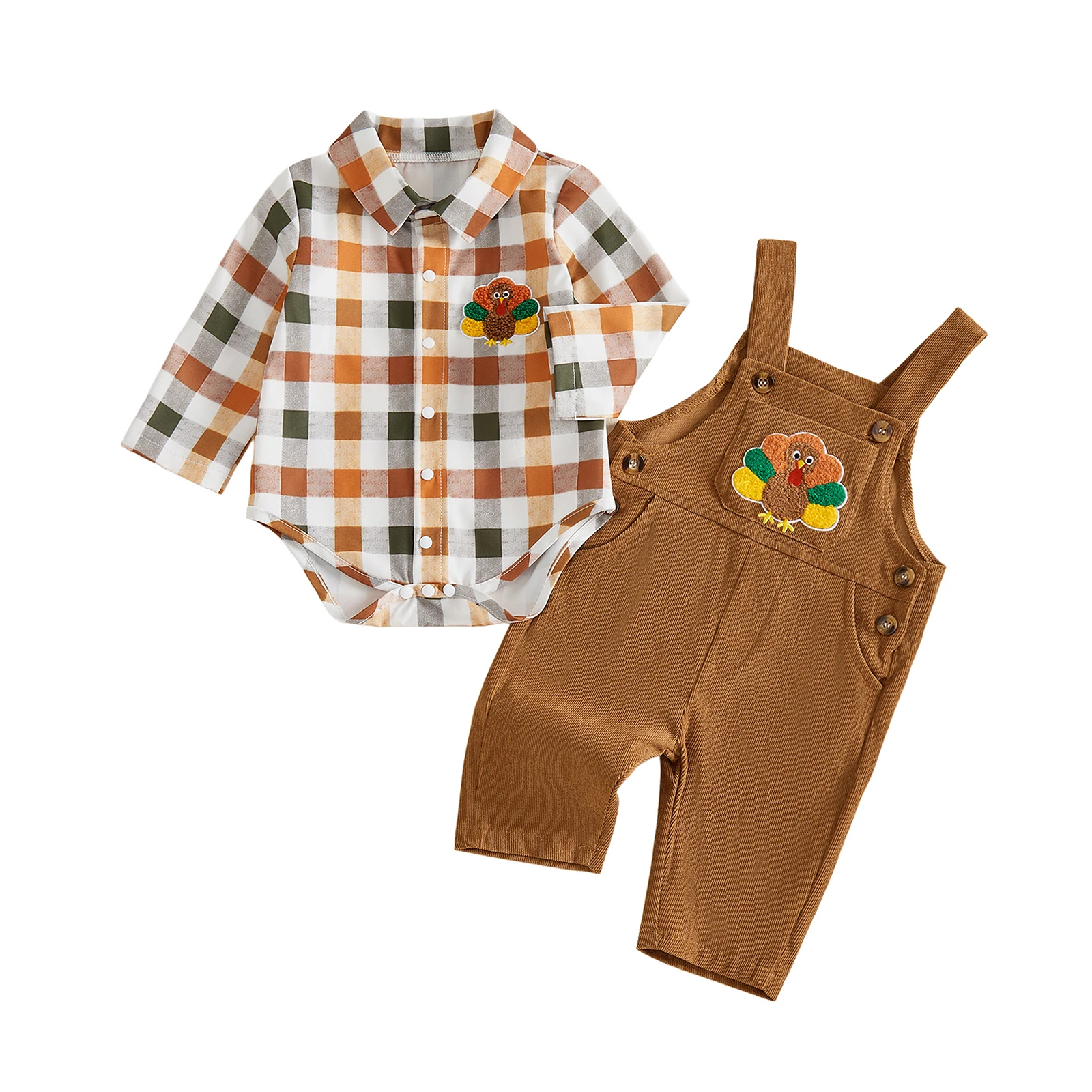 Thanksgiving Oufits Sleeve Sleeve Plaid Romper Thanksgiving Oufit - Image 7