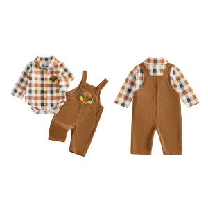 Thanksgiving Oufits Sleeve Sleeve Plaid Romper Thanksgiving Oufit - Thumbnail Image 1