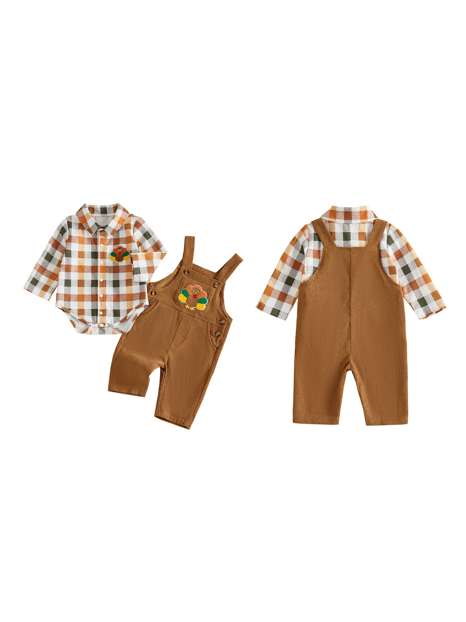 Thanksgiving Oufits Sleeve Sleeve Plaid Romper Thanksgiving Oufit - Image 1