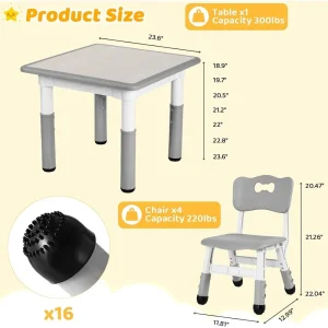 Kids Table and 4 Chairs Set, Anti-Slip Toddler Activity Desk | Height Adjustable (18.9–23.6), Wipe-Clean Desktop, Ding, Classroo - Thumbnail Image 2
