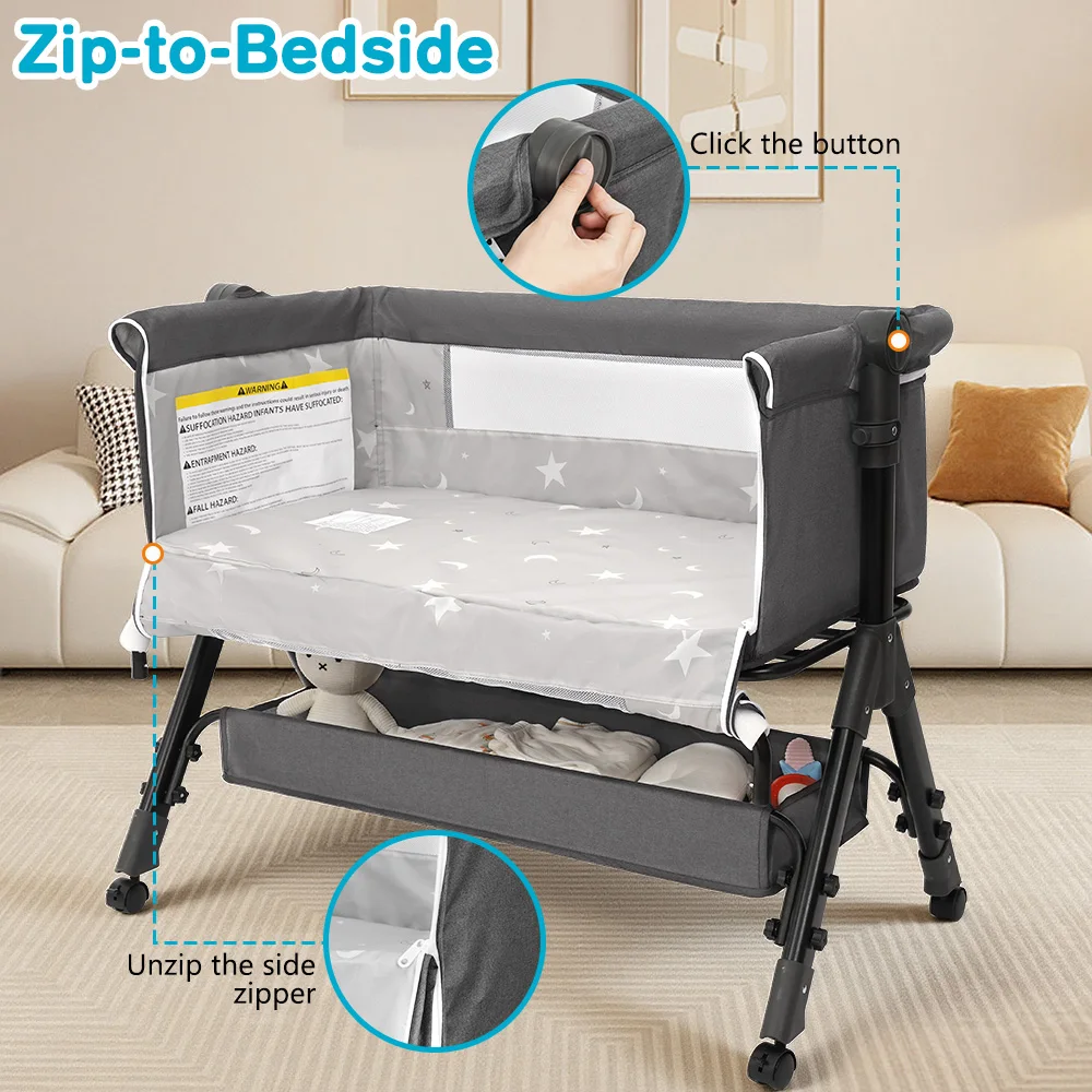 3 in 1 Baby Bassinet Bedside Sleeper, Easy to Assemble & Foldable Portable Baby Cradle for Newborns - Image 10