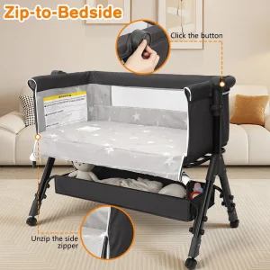 3 in 1 Baby Bassinet Bedside Sleeper, Easy to Assemble & Foldable Portable Baby Cradle for Newborns - Thumbnail Image 5