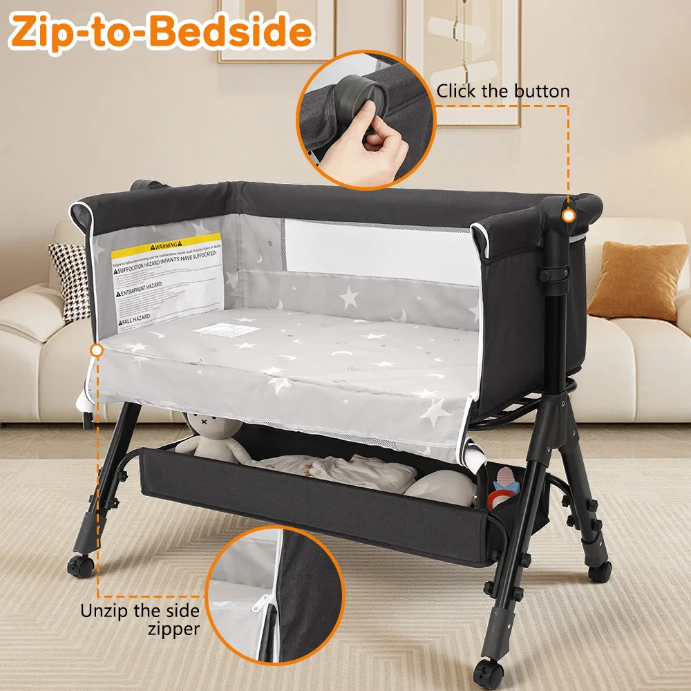 3 in 1 Baby Bassinet Bedside Sleeper, Easy to Assemble & Foldable Portable Baby Cradle for Newborns - Image 5