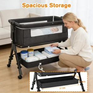 3 in 1 Baby Bassinet Bedside Sleeper, Easy to Assemble & Foldable Portable Baby Cradle for Newborns - Thumbnail Image 6