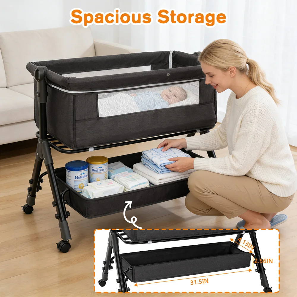3 in 1 Baby Bassinet Bedside Sleeper, Easy to Assemble & Foldable Portable Baby Cradle for Newborns - Image 6