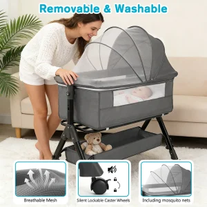3 in 1 Baby Bassinet Bedside Sleeper, Easy to Assemble & Foldable Portable Baby Cradle for Newborns - Thumbnail Image 11