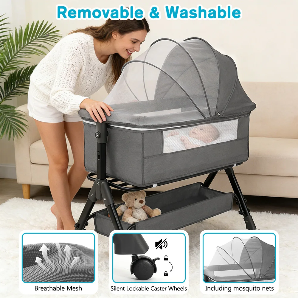 3 in 1 Baby Bassinet Bedside Sleeper, Easy to Assemble & Foldable Portable Baby Cradle for Newborns - Image 11