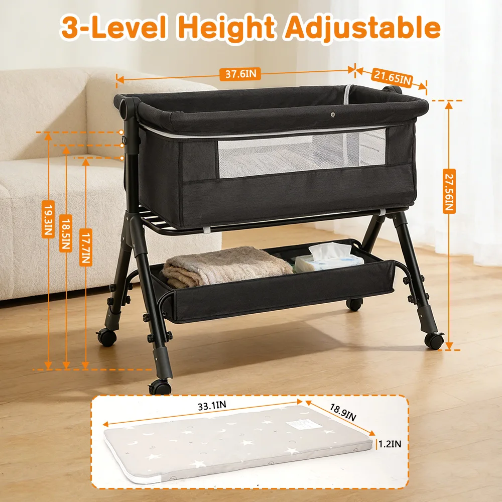 3 in 1 Baby Bassinet Bedside Sleeper, Easy to Assemble & Foldable Portable Baby Cradle for Newborns - Image 7