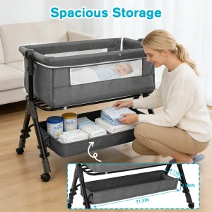 3 in 1 Baby Bassinet Bedside Sleeper, Easy to Assemble & Foldable Portable Baby Cradle for Newborns - Thumbnail Image 9