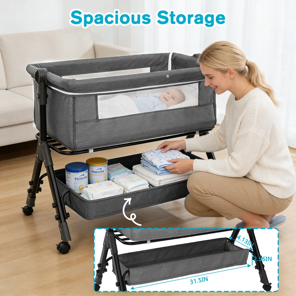3 in 1 Baby Bassinet Bedside Sleeper, Easy to Assemble & Foldable Portable Baby Cradle for Newborns - Image 9