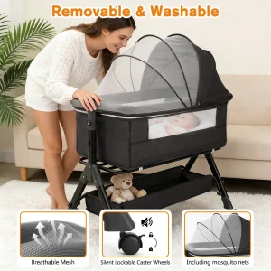 3 in 1 Baby Bassinet Bedside Sleeper, Easy to Assemble & Foldable Portable Baby Cradle for Newborns - Thumbnail Image 4