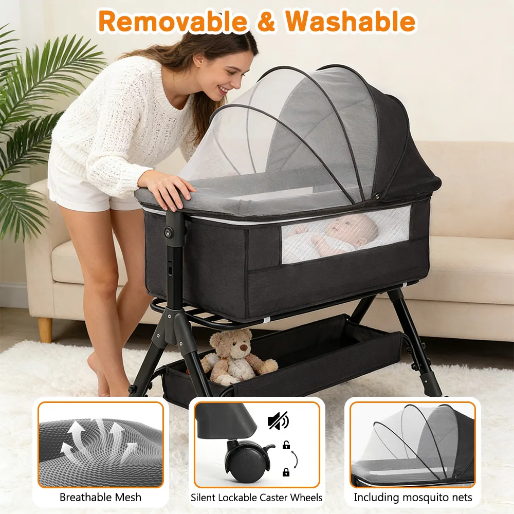 3 in 1 Baby Bassinet Bedside Sleeper, Easy to Assemble & Foldable Portable Baby Cradle for Newborns - Image 4