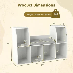 Costzon Kids Bookshelf with Reading Nook, 6 Cubby Bookcase with Soft Seat Cushion, - Thumbnail Image 2
