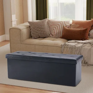 43 Inches Leather Folding Ottoman Storage Footstool Toy Box