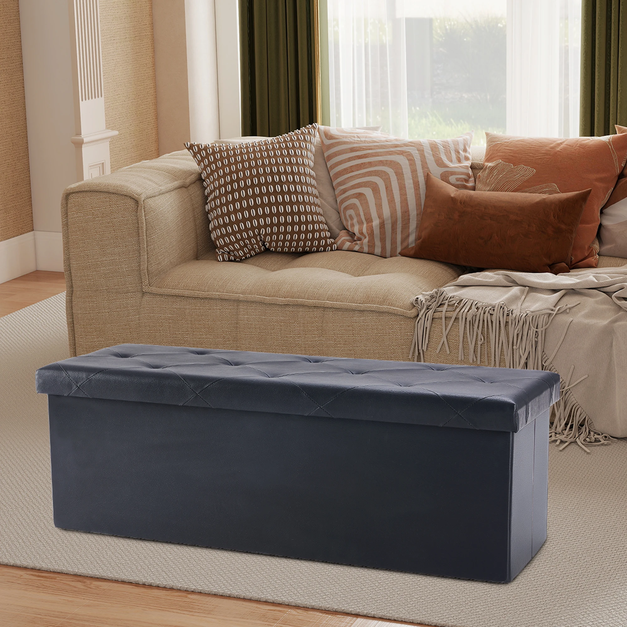 43 Inches Leather Folding Ottoman Storage Footstool Toy Box - Image 1