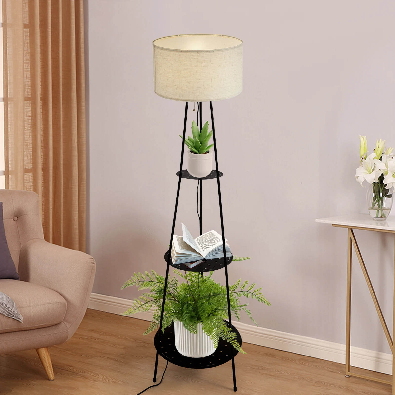 Floor Lamp with 3-Tier Storage Shelves 3-color Dimmable Lamp LED Baby room - Image 7