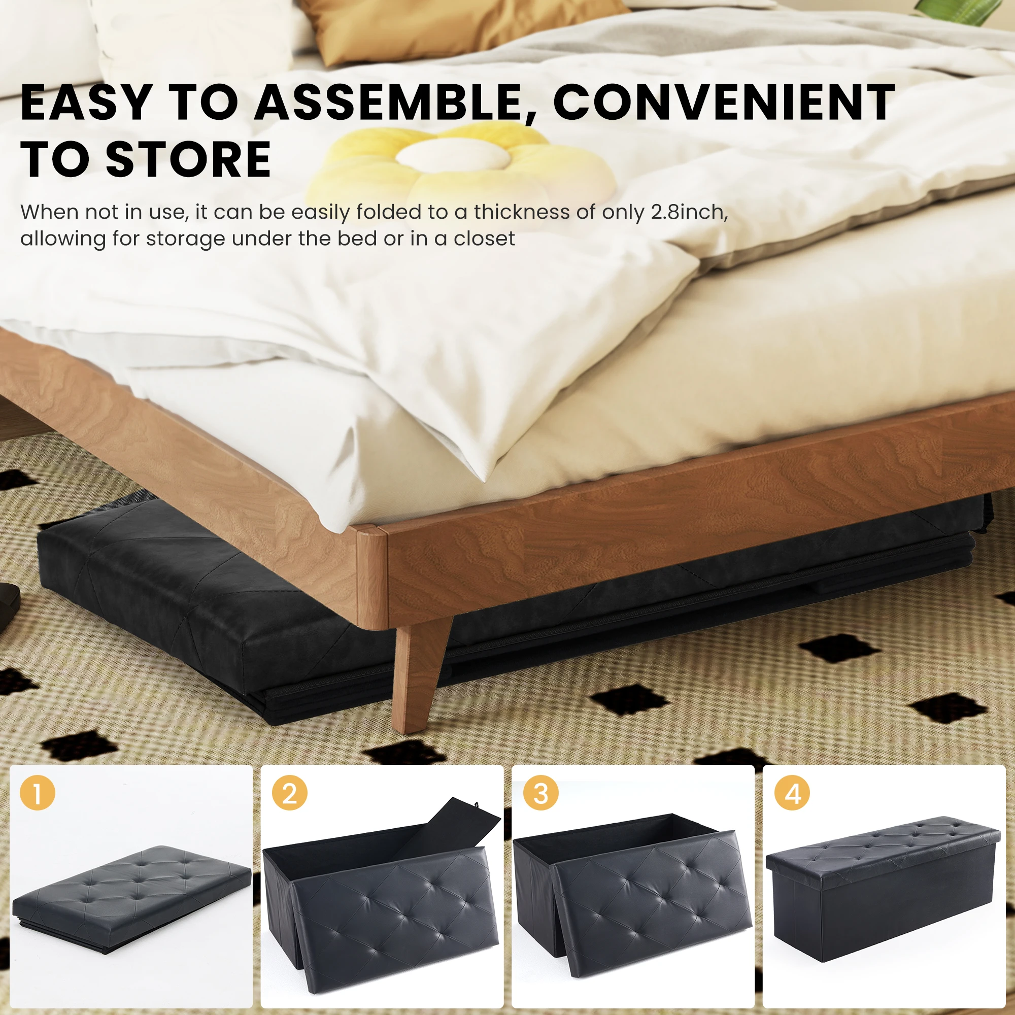 43 Inches Leather Folding Ottoman Storage Footstool Toy Box - Image 4