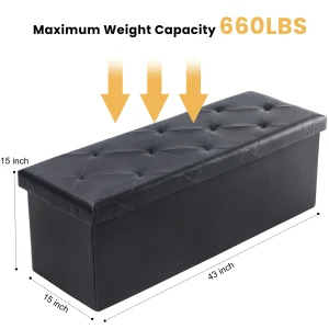 43 Inches Leather Folding Ottoman Storage Footstool Toy Box - Thumbnail Image 3