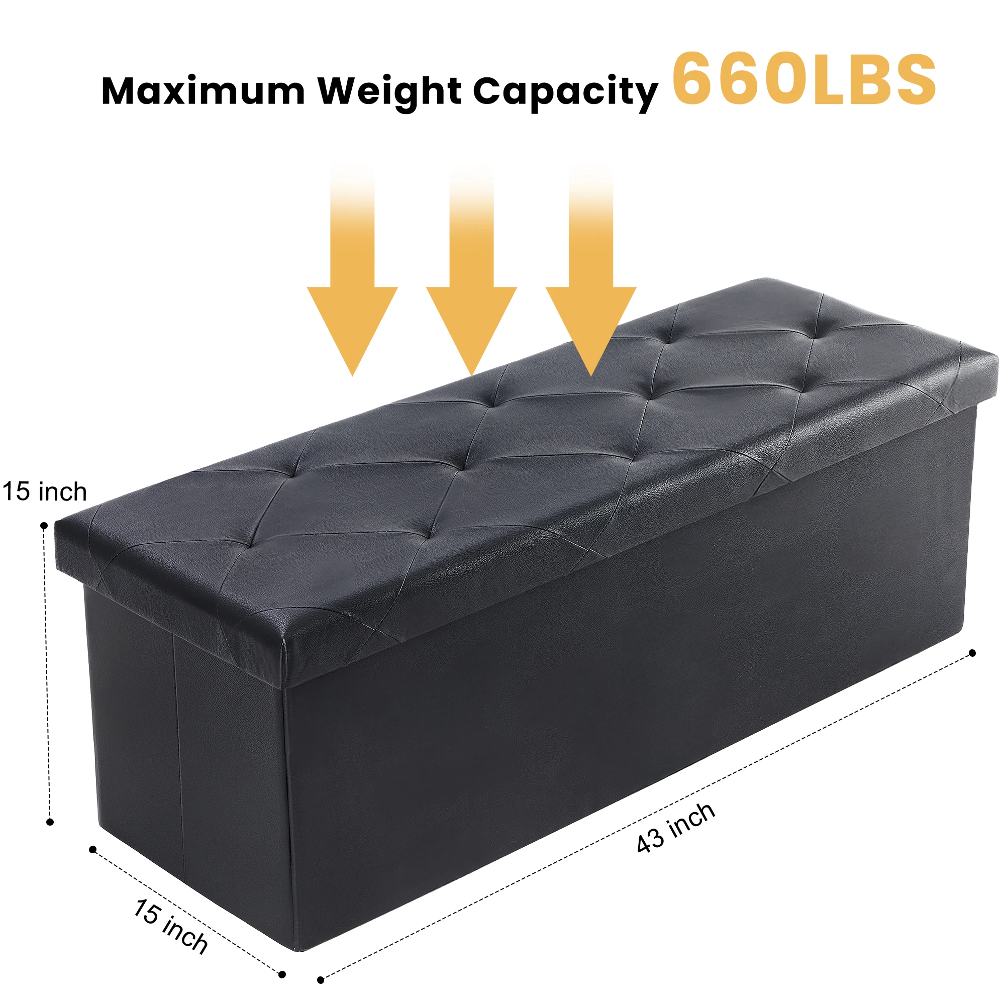 43 Inches Leather Folding Ottoman Storage Footstool Toy Box - Image 3