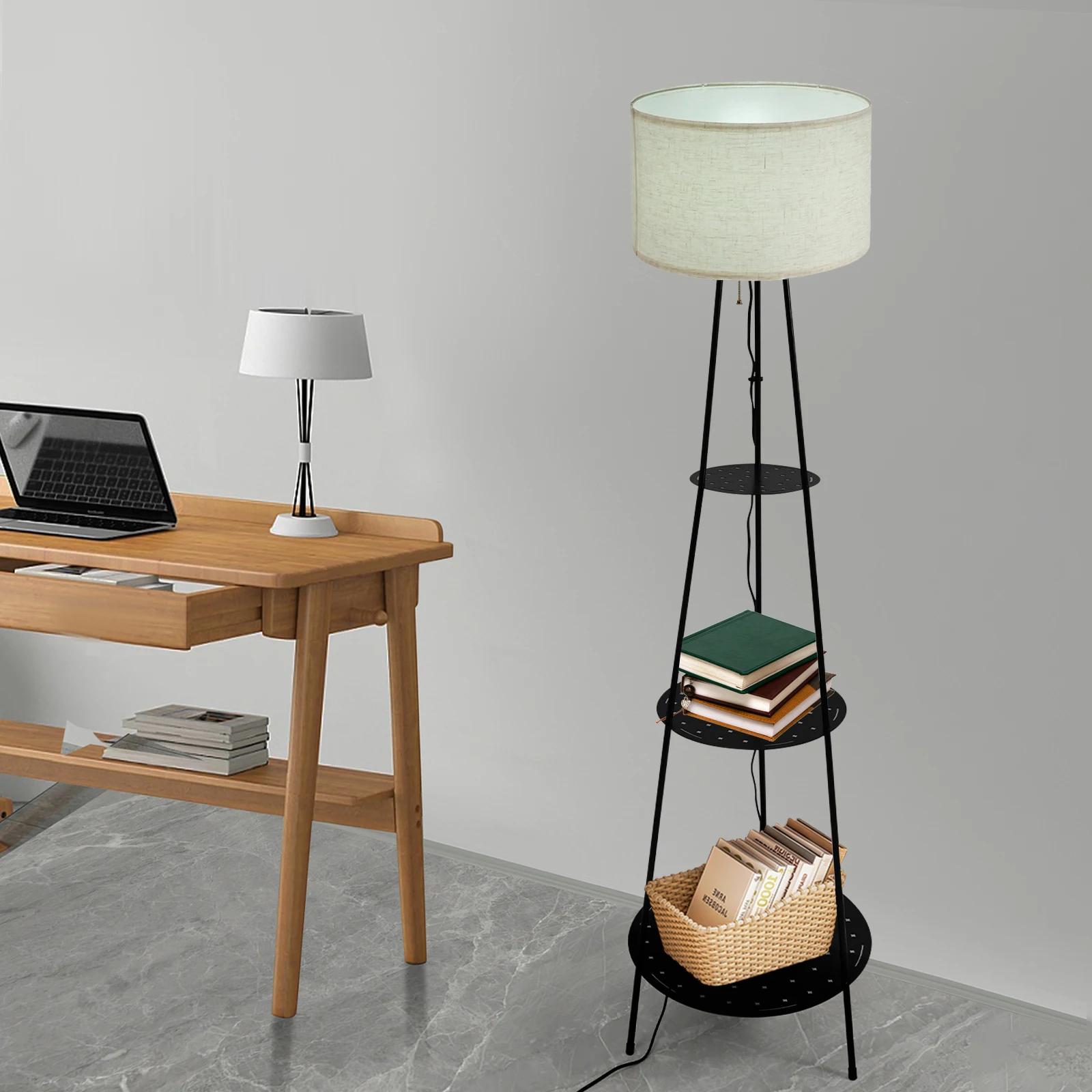 Floor Lamp with 3-Tier Storage Shelves 3-color Dimmable Lamp LED Baby room - Image 3