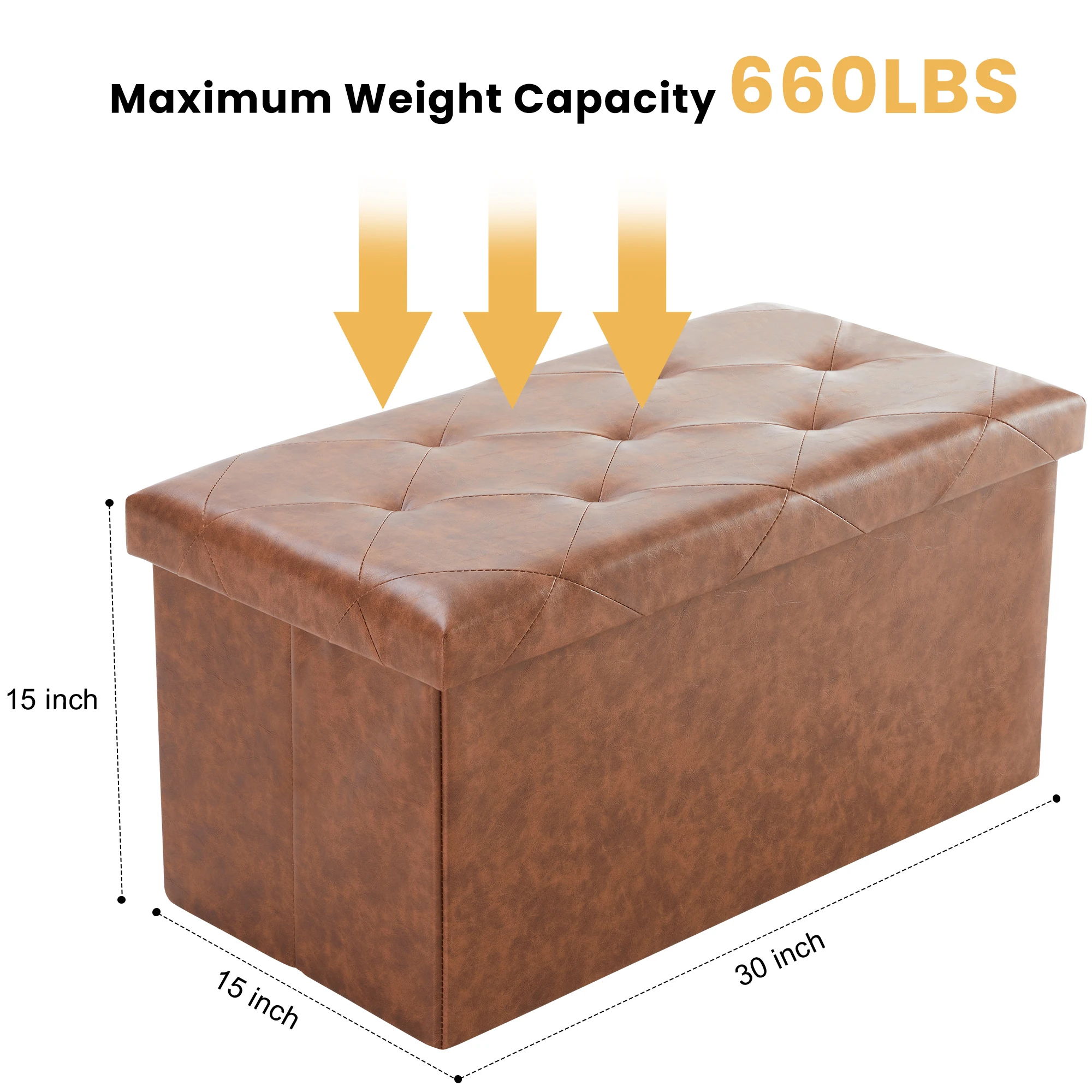 43 Inches Leather Folding Ottoman Storage Footstool Toy Box - Image 8