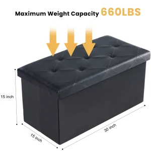 43 Inches Leather Folding Ottoman Storage Footstool Toy Box - Thumbnail Image 7