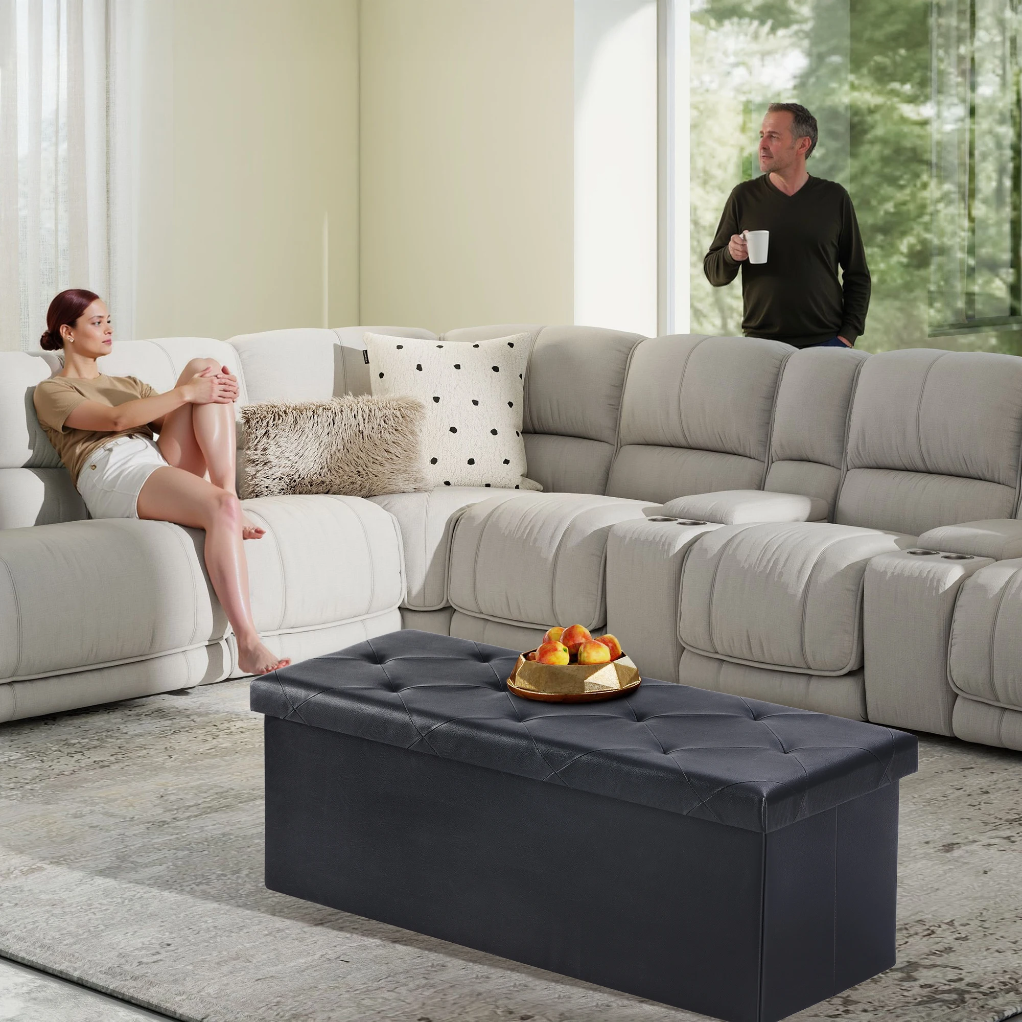 43 Inches Leather Folding Ottoman Storage Footstool Toy Box - Image 2