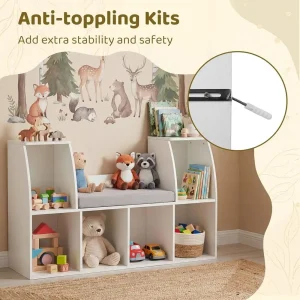 Costzon Kids Bookshelf with Reading Nook, 6 Cubby Bookcase with Soft Seat Cushion, - Thumbnail Image 5