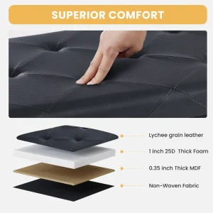 43 Inches Leather Folding Ottoman Storage Footstool Toy Box - Thumbnail Image 6