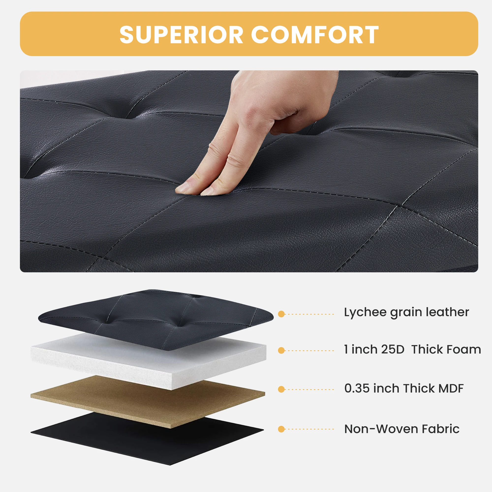 43 Inches Leather Folding Ottoman Storage Footstool Toy Box - Image 6
