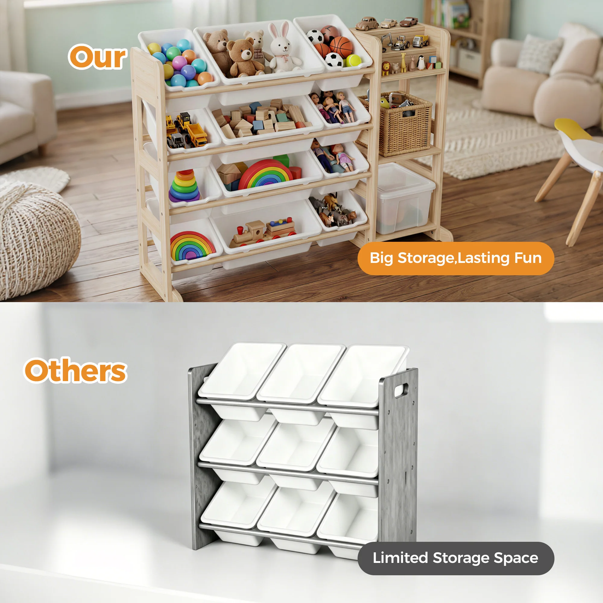 Solid Wood Kids Toy Storage Organizer Cabinet – - Image 5